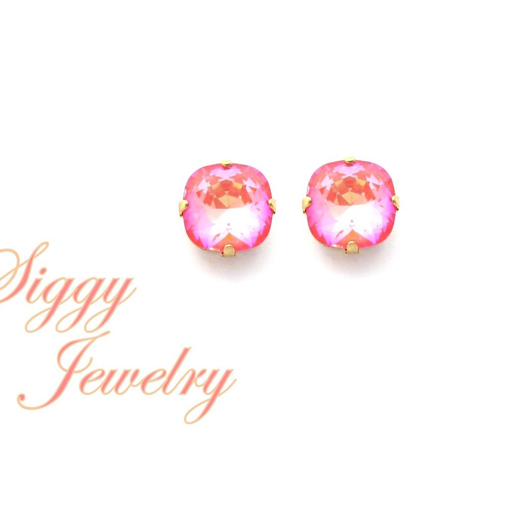 Swarovski Crystal Stud Earrings, Ultra Coral Reef, Assorted Finishes - Picture 3 of 6